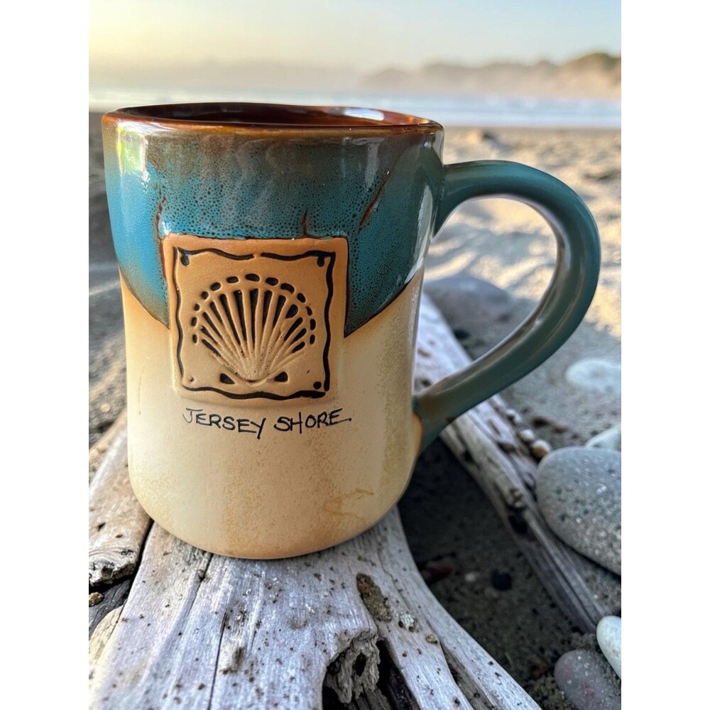 Cape Shore Jersey Shore Seashell Souvenir Coffee Tea Mug Teal Brown Stoneware